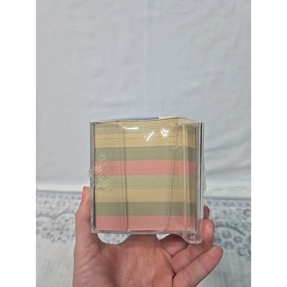 Vtg‎ Country Hearts Goose MEMO CUBE Clear w/Pen Holder 600 Notes 3.5